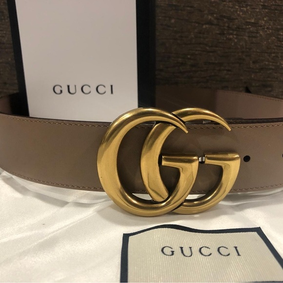 Gucci Tan Leather Belt with Gold GG Buckle - Picture 1 of 5